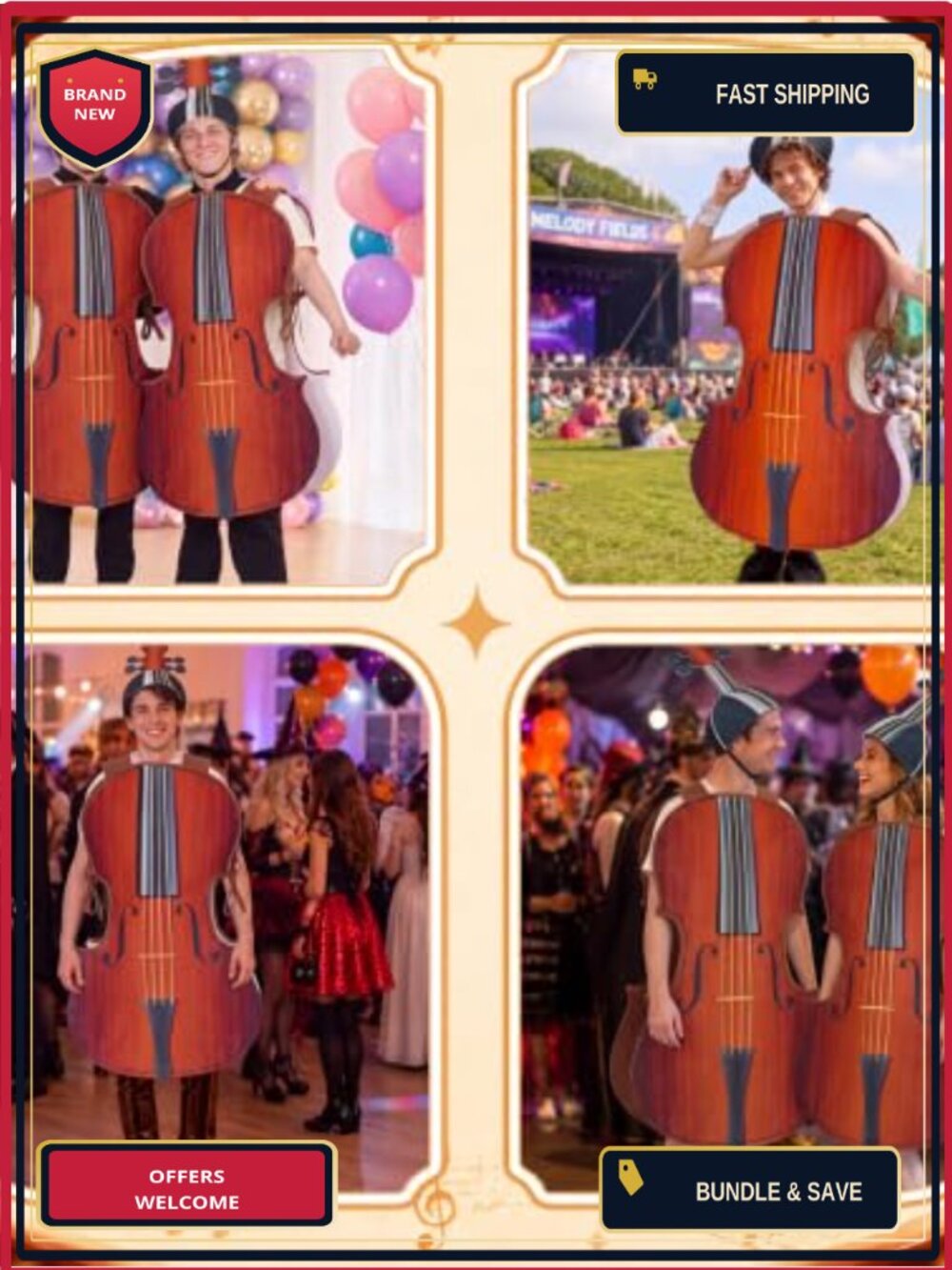 Violin Costume Tunic & Hat Set Felt One Size Music Party Cosplay Outfit - Picture 5 of 6